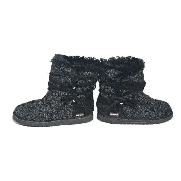 Muk Luks Boots Camila Women Size 9 Black Faux Fur Lined Knit Booties - Picture 5 of 11